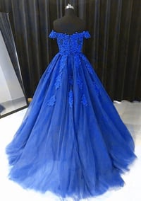 Image 2 of Beautiful Royal Blue Tulle Long Party Dress, Off Shoulder Sweet 16 Gowns