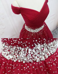 Image 2 of Dark Red New Homecoming Dress, Short Tulle Beaded Short Prom Dress