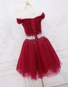 Dark Red New Homecoming Dress, Short Tulle Beaded Short Prom Dress