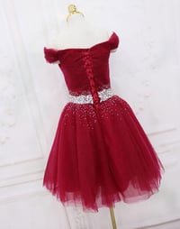 Image 3 of Dark Red New Homecoming Dress, Short Tulle Beaded Short Prom Dress