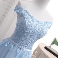Image 2 of Pretty Light Blue Off the Shoulder Simple Prom Dress, Bridesmaid Dresses