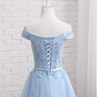 Image 3 of Pretty Light Blue Off the Shoulder Simple Prom Dress, Bridesmaid Dresses