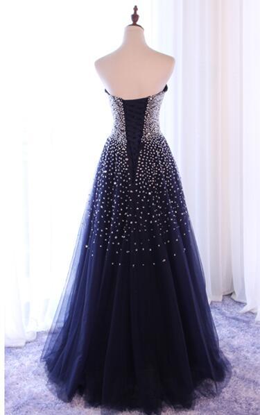 Sparkle Navy Blue Handmade Sequins Long Prom Dress, New Formal Dress