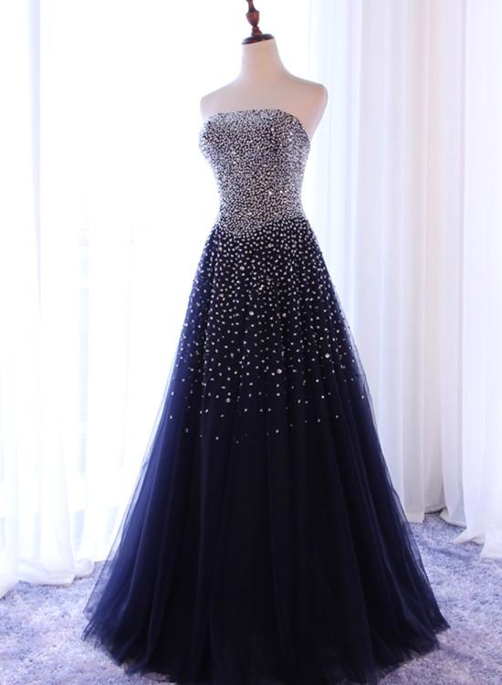 Sparkle Navy Blue Handmade Sequins Long Prom Dress, New Formal Dress