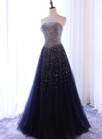 Image 1 of Sparkle Navy Blue Handmade Sequins Long Prom Dress, New Formal Dress