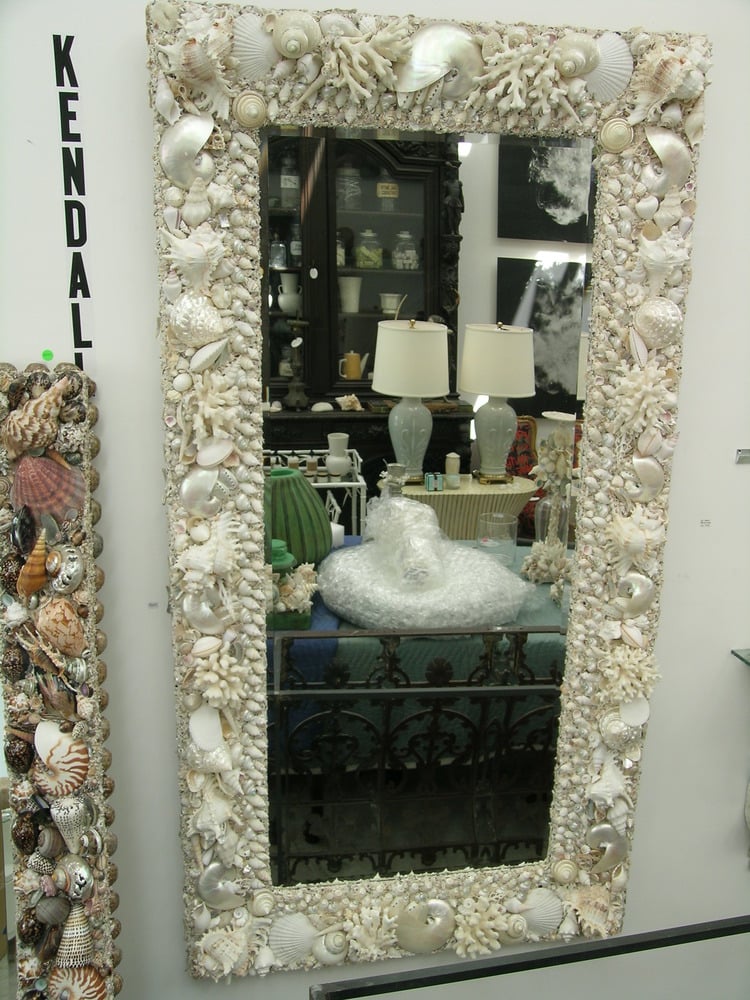 Elegant Shells, Custom Seashell Decor. — Carmel, White Seashell Mirror