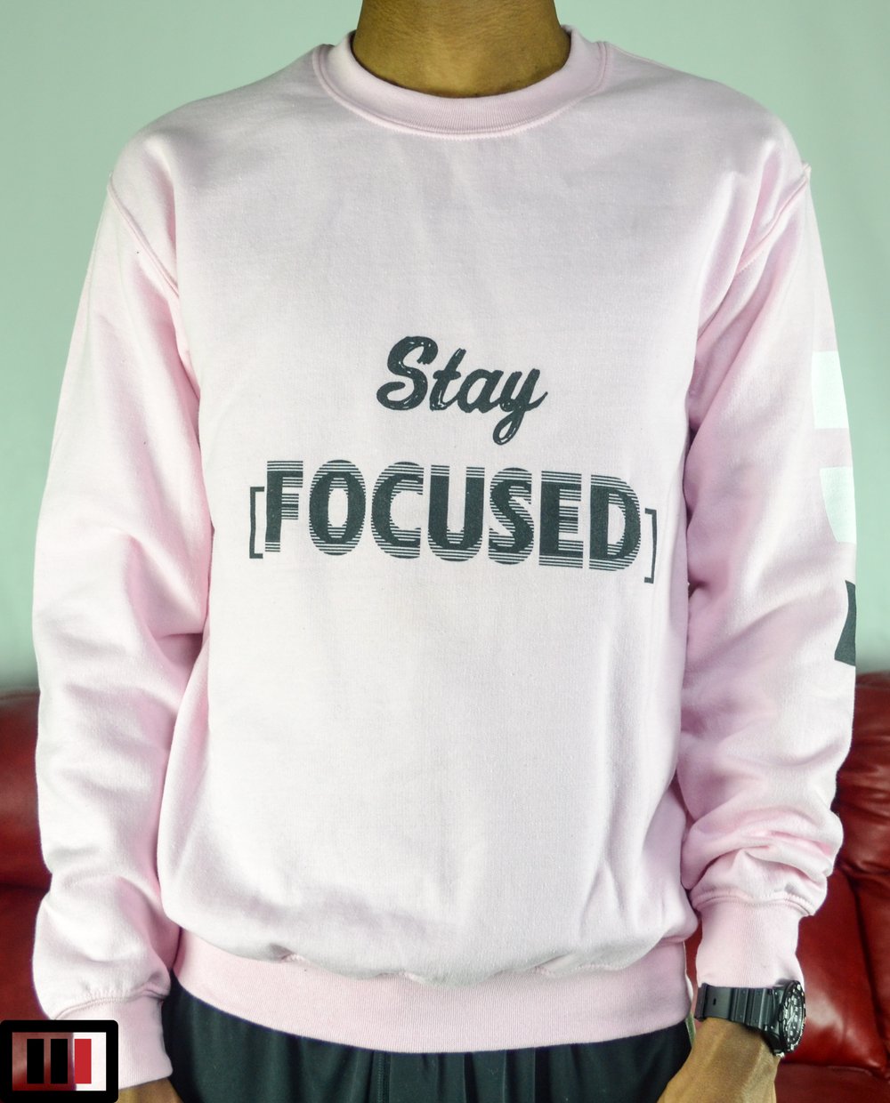 Image of Stay [Focused] Light Pink Sweatshirt ( black/white )