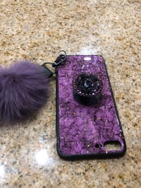 Purple Marble Case w/Popsocket & Fur ball 