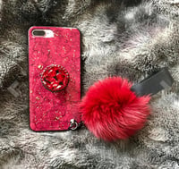 Red marble case w/pop socket & Fur ball 