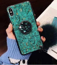 Green marble glam case w/pop-socket &fur ball 