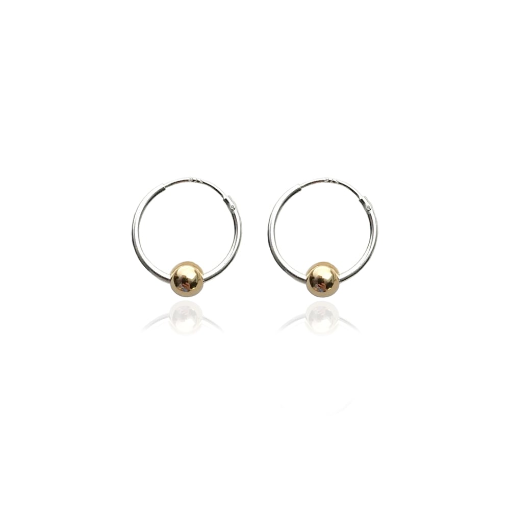 Image of Silver hoops with single gold bead