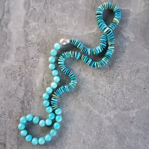 Amazonite, Turquoise, & Pearl Helix Necklace 