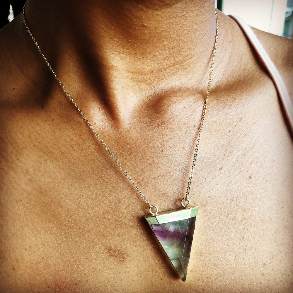 Gold Dipped Rainbow Fluorite Pyramid Necklace (Ready to ...