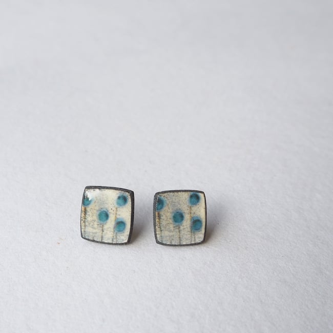 Porcelain Stud Earrings, Seed Head Design, Sterling Silver Wires, Nature Inspired (Squared)