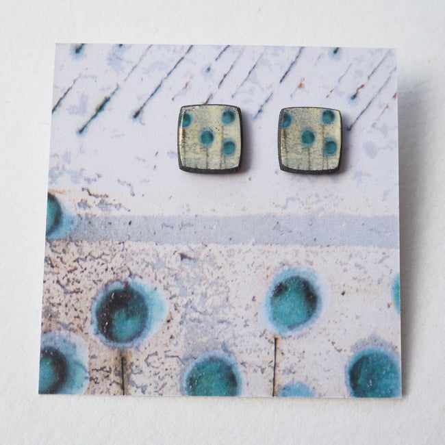 Porcelain Stud Earrings, Seed Head Design, Sterling Silver Wires, Nature Inspired (Squared)