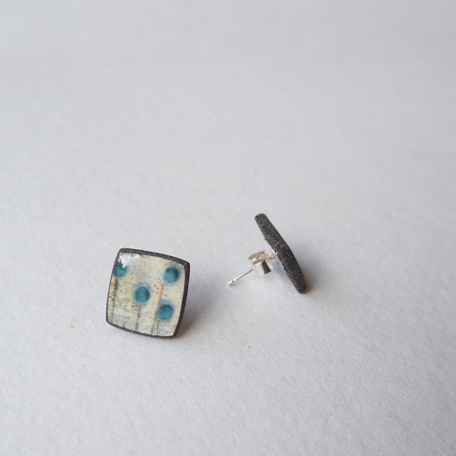 Porcelain Stud Earrings, Seed Head Design, Sterling Silver Wires, Nature Inspired (Squared)