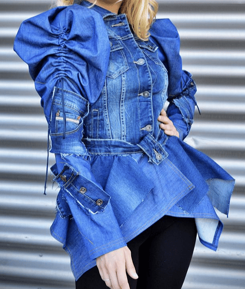 Image of Jeannie On the BLOCK- Denim Jacket Ripped with Peplum Grunge PRE-CUSTOM Orders MUST be PAID IN FULL
