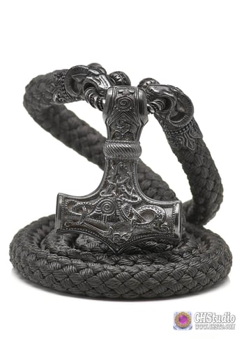 Image of Thor's Hammer : MJOLNIR DARK + Aries Heads Paracord Necklace