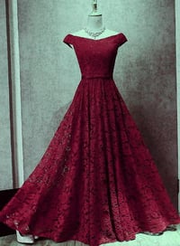 Image 1 of Beautiful Red Lace Off the Shoulder Long Gown, Charming Formal Dress