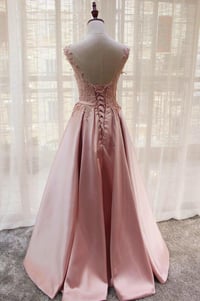 Image 2 of Pink Satin Long Elegant Lace-up New Party Dress, Pink Formal Gown