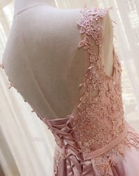 Image 3 of Pink Satin Long Elegant Lace-up New Party Dress, Pink Formal Gown
