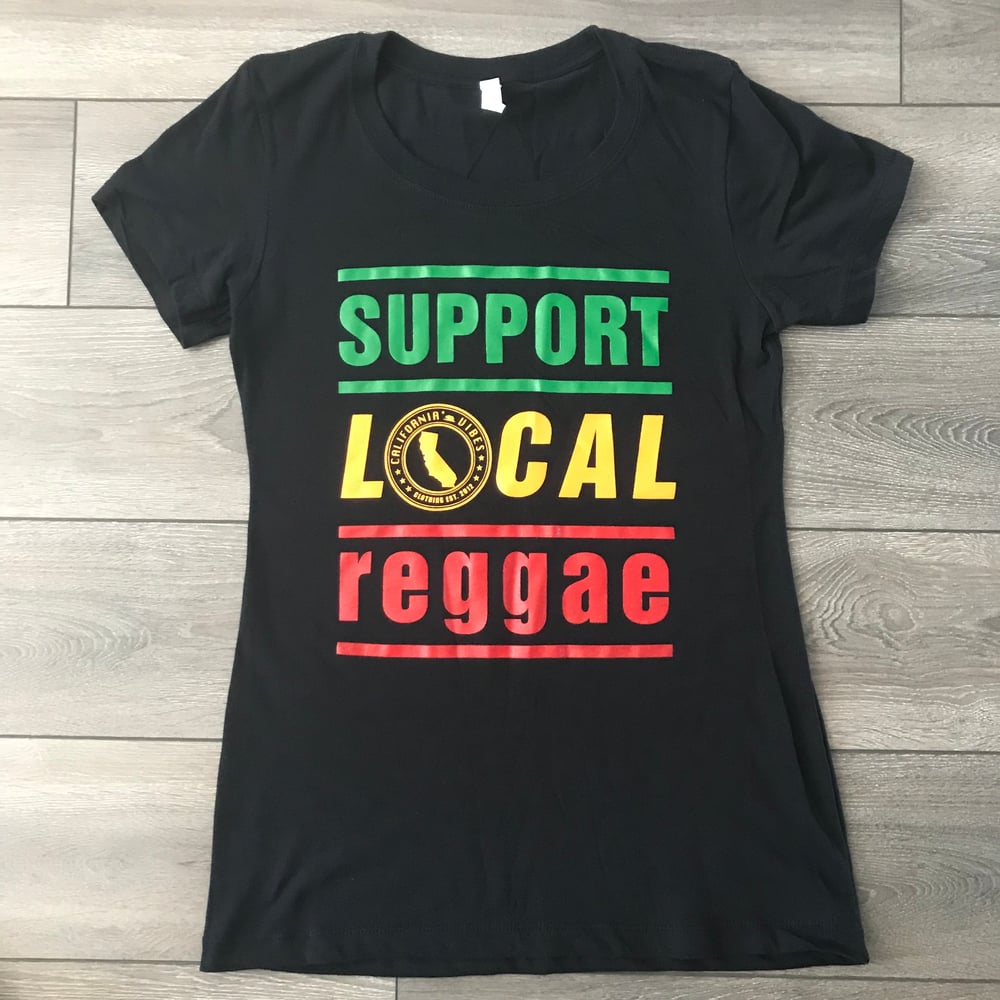 Image of Support Local Reggae Womens Black T Shirt