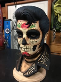 Image 1 of Gold Day of the Dead Ceramic Elvis Bust