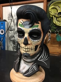 Image 1 of Silver Day of the Dead Ceramic Elvis Bust