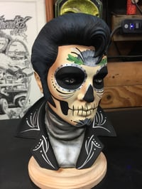 Image 2 of Silver Day of the Dead Ceramic Elvis Bust