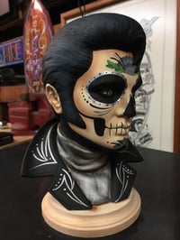 Image 3 of Silver Day of the Dead Ceramic Elvis Bust