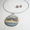 Contemporary Porcelain Statement Necklace, Handmade Pendant, Blue Stems (Rounded)
