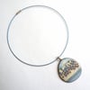 Contemporary Porcelain Statement Necklace, Handmade Pendant, Blue Stems (Rounded)