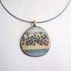 Contemporary Porcelain Statement Necklace, Handmade Pendant, Blue Stems (Rounded)