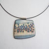 Contemporary Porcelain Statement Necklace, Handmade Pendant, Blue Stems