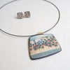 Contemporary Porcelain Statement Necklace, Handmade Pendant, Blue Stems