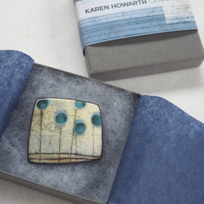 Contemporary Porcelain Handmade Brooch, Nature Inspired Blue-Seed Heads  (Squared)
