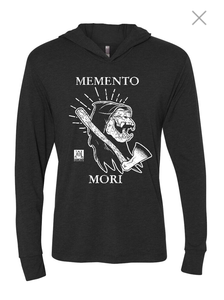 Image of HAC - Grim Ape Memento Mori/We’ll Stop When They Throw Dirt On Us Charcoal L/S Tech Tee Hoodie