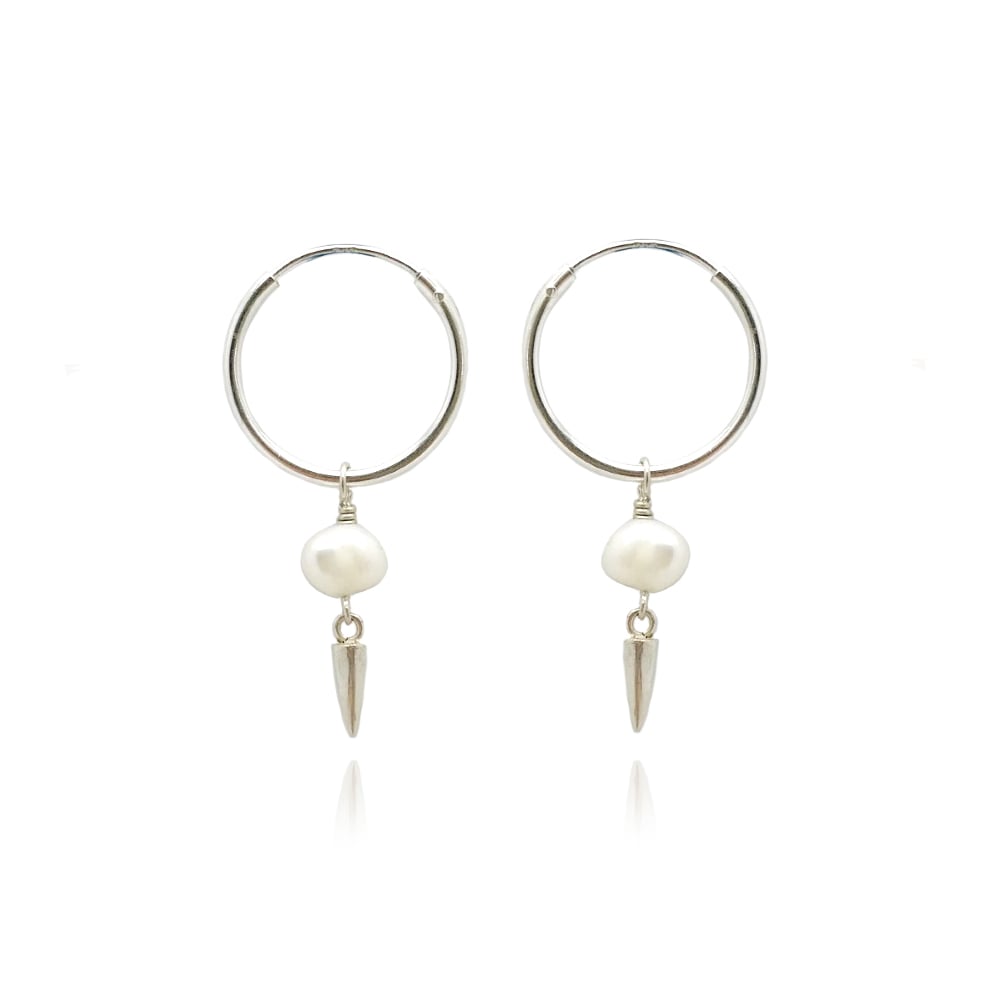 Image of Silver pearl and spike hoops