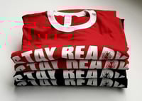 Image 2 of STAY READY/GOOD KARMA UNIVERSITY RINGER TEE (BLACK)