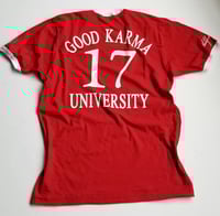 Image 1 of STAY READY/GOOD KARMA UNIVERSITY RINGER TEE (RED)