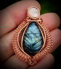 Image 4 of Labradorite and Pearl Wrapped in Bright Copper