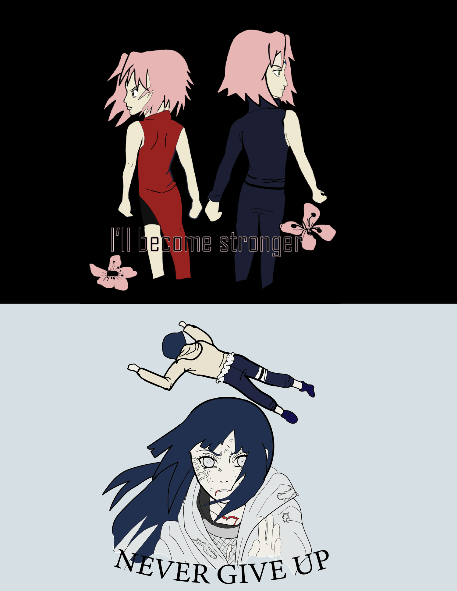 Image of Sakura back 2 back "I'll Be Stronger" & Hinata "Never Give Up" Enamel Pin PREORDER