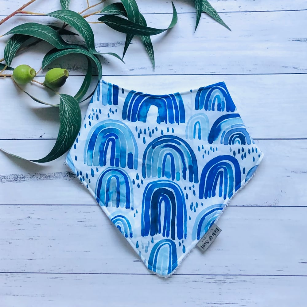Image of Bandana Bib - Blue Watercolour Rainbows