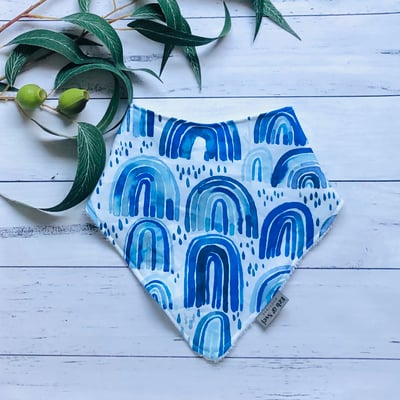 Image of Bandana Bib - Blue Watercolour Rainbows