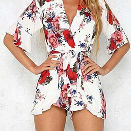 Image of White Rose Print Romper 