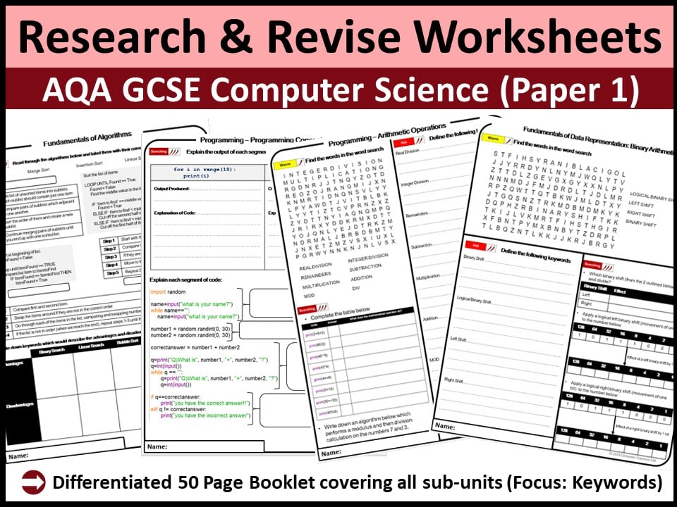 aqa gcse computer science 9 1 research revise keywords work book