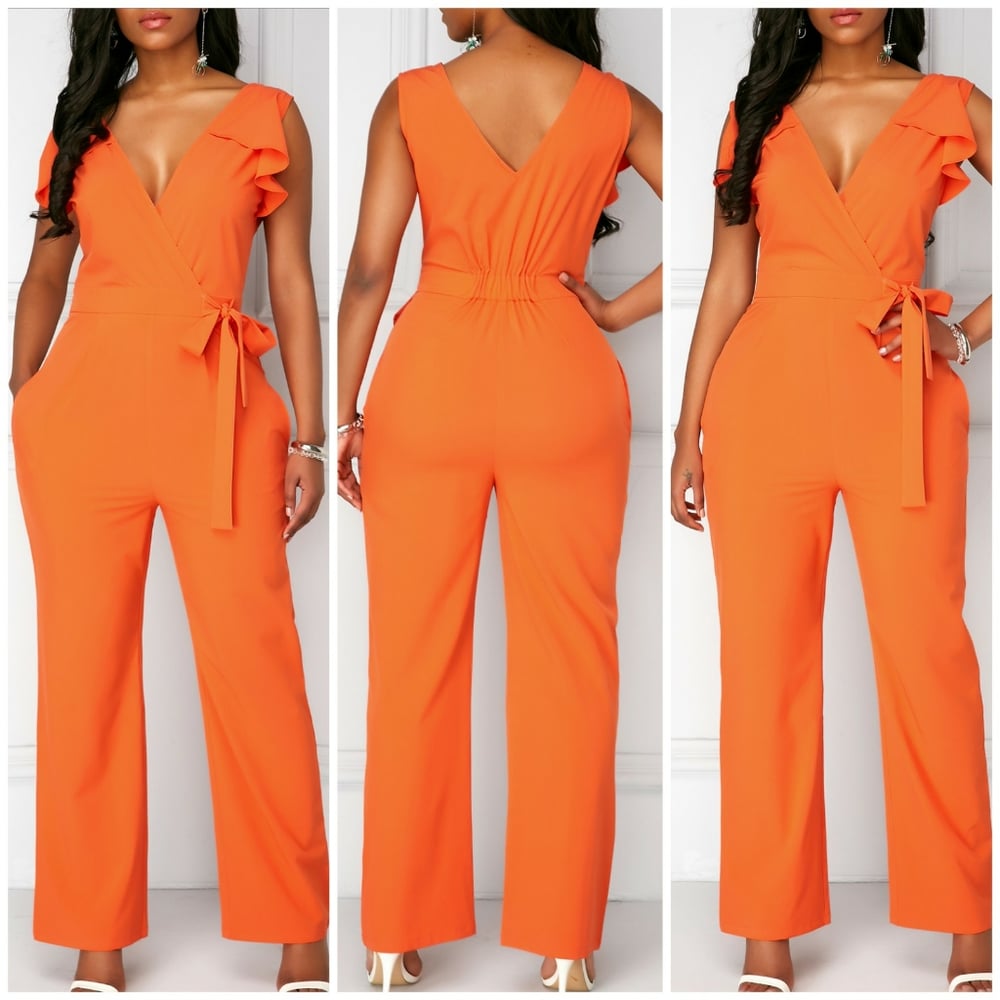 Image of Orange Sleeveless Jumpsuit 