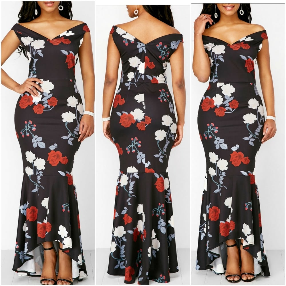 Image of Black Floral Print Maxi Dress