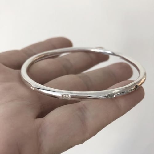 Image of Chunky round sterling silver feature hallmark bangle