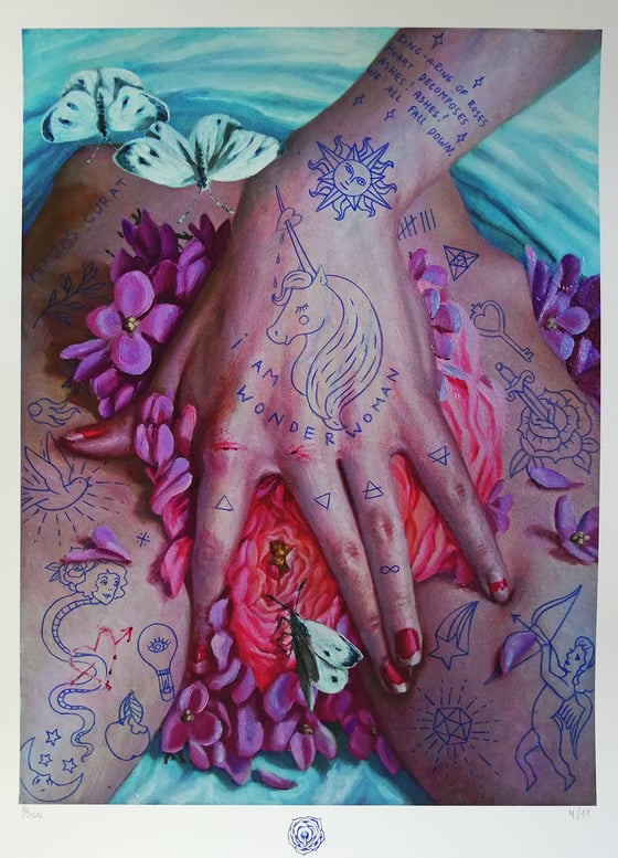 Image of hand embellished unique print edition of "self portrait as L'Origine du monde" 4/11